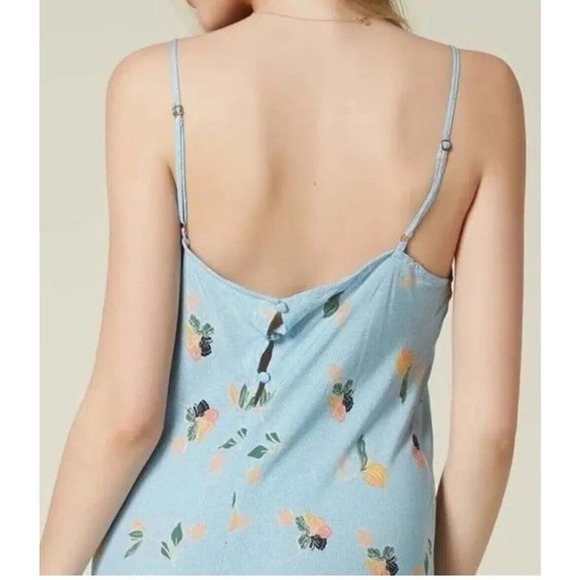 O'Neill Izzy Floral Flowers Baby Blue Midi Dress Size Small - Picture 3 of 16